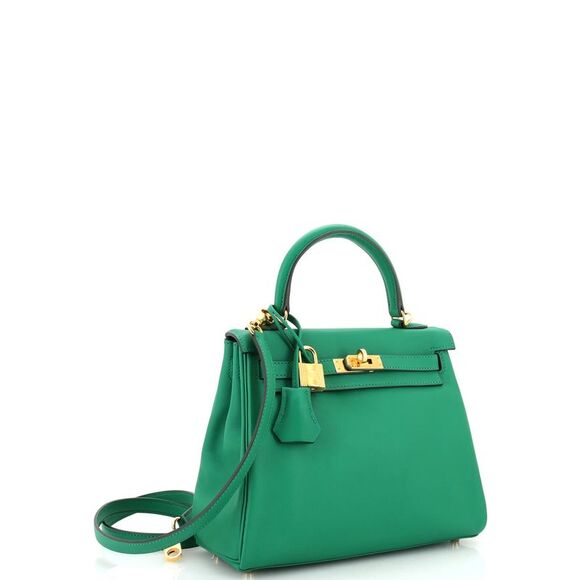 Hermes Kelly Handbag Vert Vertigo Swift with Gold Hardware 25 Green - Picture 3 of 11